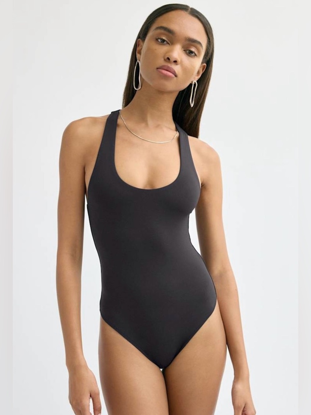 Aritzia Babaton Black Scoop Neck Racerback Bodysuit